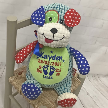 Personalised Cubbies Embroidered Harlequin Dog Teddy