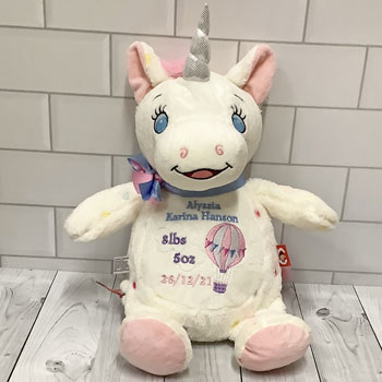 Personalised Cubbies Spotty Unicorn Birth Teddy