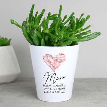 Personalised Ceramic Heart Motif Plant Pot