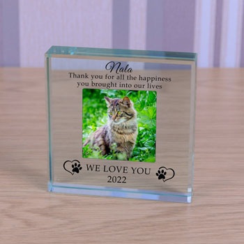 Personalised Pet Photo Memorial Glass Token - We Love You
