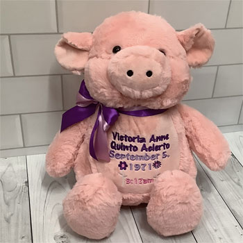 Personalised Embroidered Pink Pig Teddy Bear