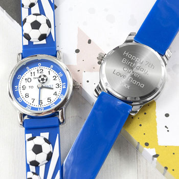 Kid's Personalised Engraved Blue Football Watch