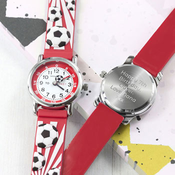 Kid's Personalised Engraved Red Football Watch