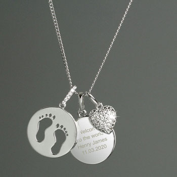 Bespoke Sterling Silver Footprints New Mummy Heart Necklace