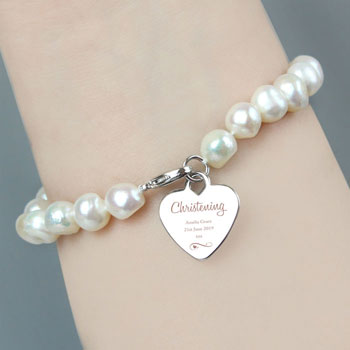 Girl's Personalised White Pearl Christening Bracelet