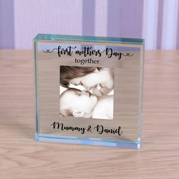 Personalised Glass Photo Token First Mothers Day Together