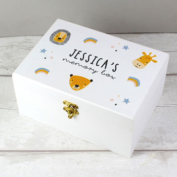 Personalised Scandi Animals Baby Memory Keepsake Box