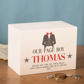 Personalised Our Page Boy Wooden Money Box Thank You Gift