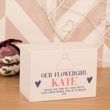 Personalised Our Flower Girl Wooden Money Box Thank You Gift
