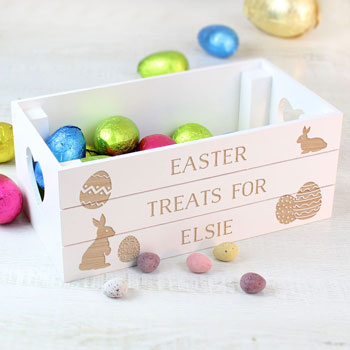 Boy's or Girl's Personalised Easter Bunny White Wooden Crate