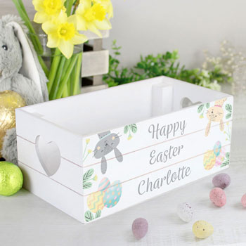 Boy's or Girl's Personalised White Wooden Easter Crate