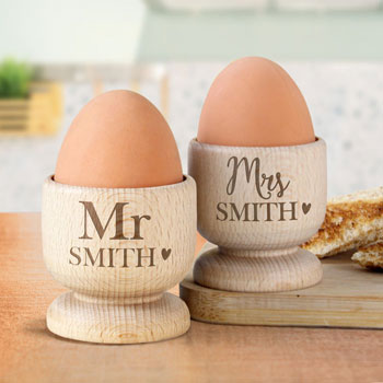His & Hers Personalised Couples Wooden Egg Cup Set