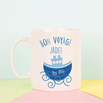 Bon Voyage Personalised Blue and White Ceramic Mug