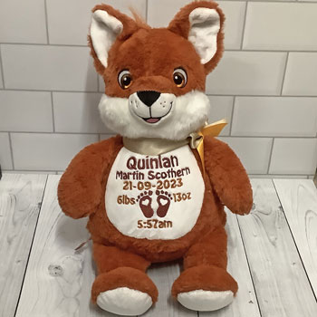 Personalised Cubbies Embroidered Fox Teddy Any Text 30cm