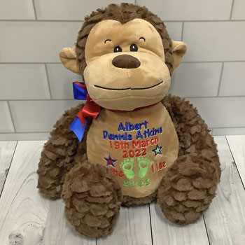 Kid's Personalised Embroidered Brown Monkey Plush Toy Teddy
