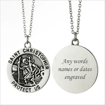 Stainless Steel Engraved St Christopher Necklace
