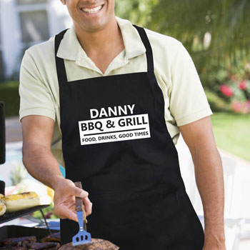 Men's Personalised BBQ & Grill Black & White Cotton Apron