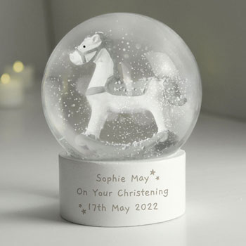 Personalised Any Text Rocking Horse Glitter Snow Globe