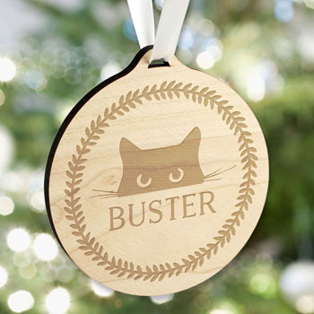 Personalised Cat Round Wooden Memorial Tree Decoration