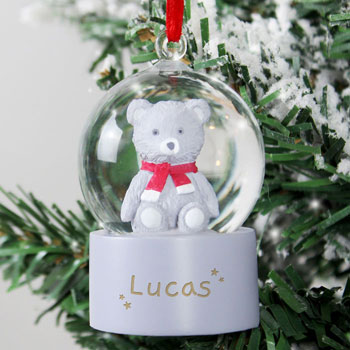 Personalised Name Only Teddy Bear Glitter Snow Globe Bauble