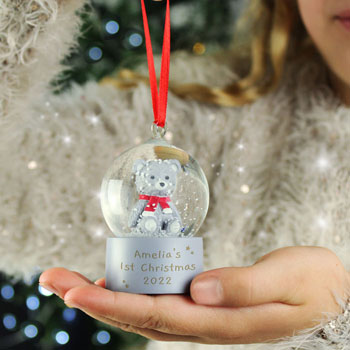 Personalised Teddy Bear Glitter Snow Globe Christmas Bauble