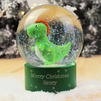 Personalised Any Message Dinosaur Glitter Snow Globe
