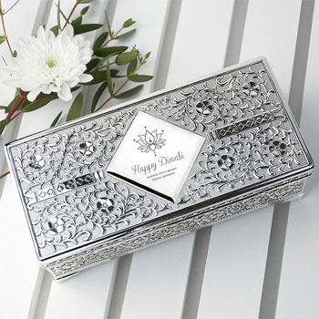 Women's Personalised Silver Plated Diwali Trinket Box