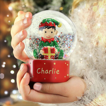 Personalised Name Only Red Christmas Elf Glitter Snow Globe