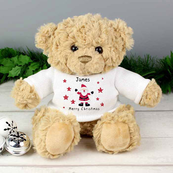 Personalised Christmas Teddy Bear in Santa Jumper