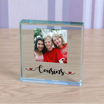 Glass Photo Upload Keepsake Gift Token Cousins
