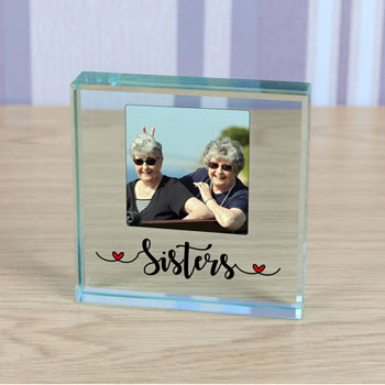 Glass Photo Upload Keepsake Gift Token Sisters