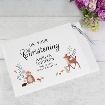 Woodland Animals Personalised Christening Guest Book & Pen