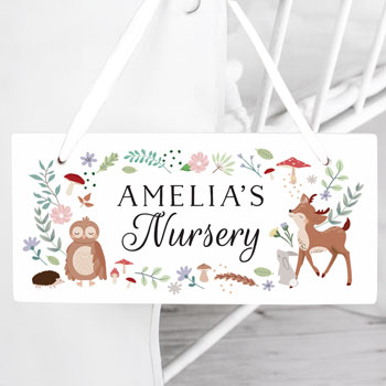 Personalised Woodland Animals Wooden Baby Name Nursery Sign