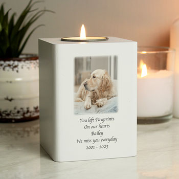 Personalised Dog Photo Memorial Wooden Tealight Holder