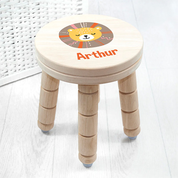 Personalised Kid's Cute Lion Wooden Stool For a Boy or Girl