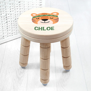 Personalised Kid's Cute Tiger Wooden Stool For a Boy or Girl