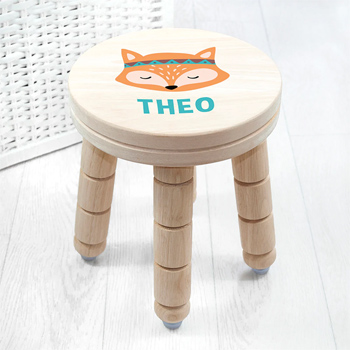 Personalised Cute Fox Children's Wooden Stool - Boy or Girl