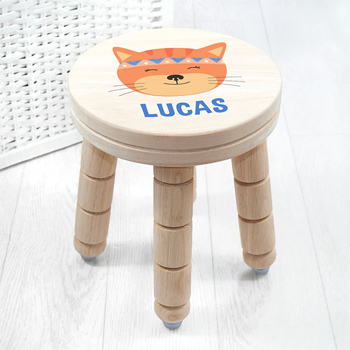 Personalised Kids Cute Kitten Wooden Stool For a Boy or Girl