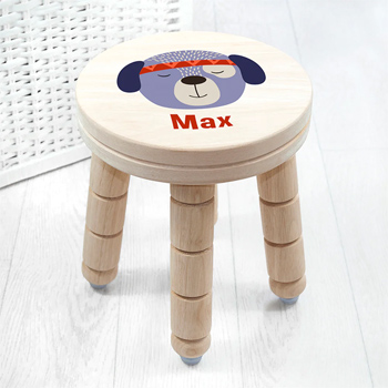 Personalised Cute Puppy Kids Solid Wooden Stool