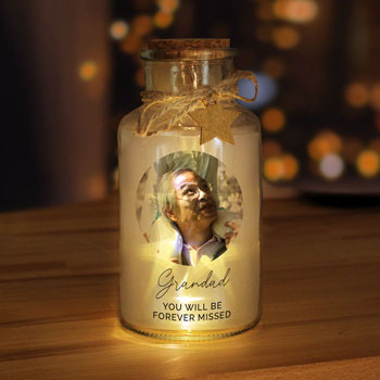 Personalised Photo Upload LED Glass Jar Memorial Keepsake