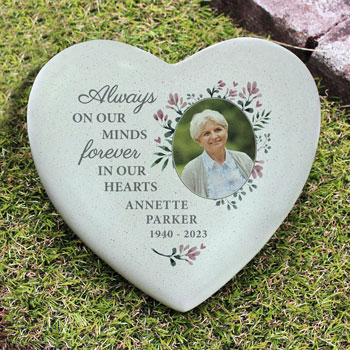 Personalised Floral Photo Upload Grave Memorial Resin Heart