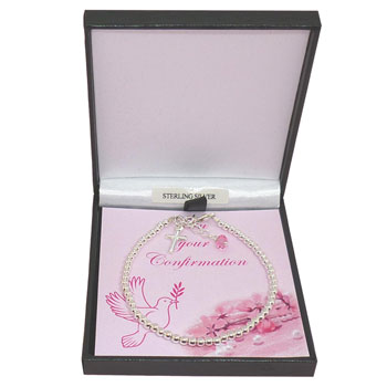 Sterling Silver Confirmation Bracelet With Pink Crystal