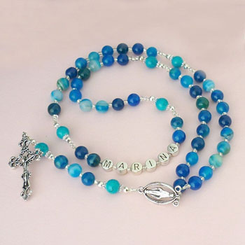 Personalised Name Blue Agate Gemstones Rosary Beads