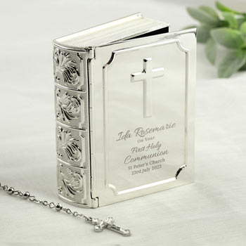 Personalised First Holy Communion Bible Box & Rosary Beads