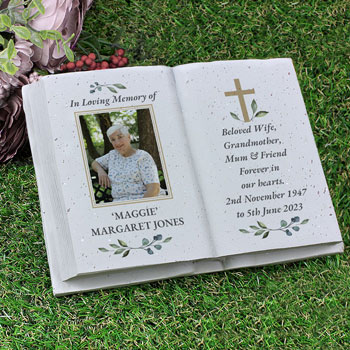 Personalised Memorial Cross Photo Upload Resin Book Ornament