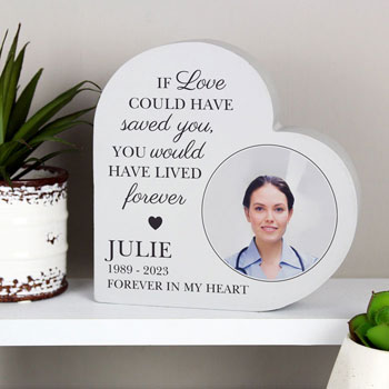 Personalised Memorial Photo Upload Wooden Heart Ornament