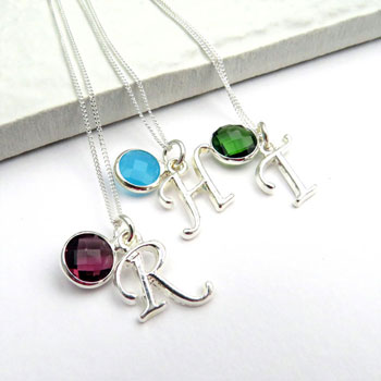 Personalised Initial Birthstone Silver Necklace 16-20 Inch