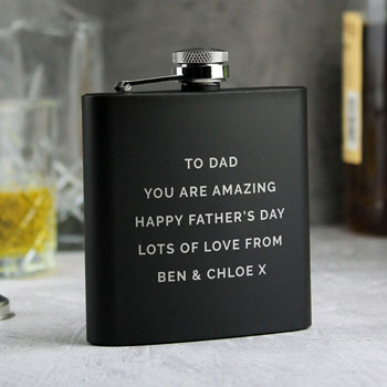 Personalised Free Text Black Stainless Steel Hip Flask