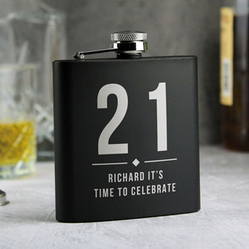Personalised Big Numbers Black Hip Flask Birthday Gift