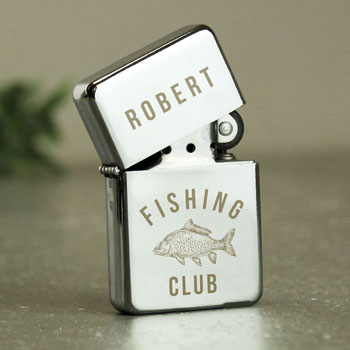 Personalised Chrome Fishing Club Lighter Fishing Gift